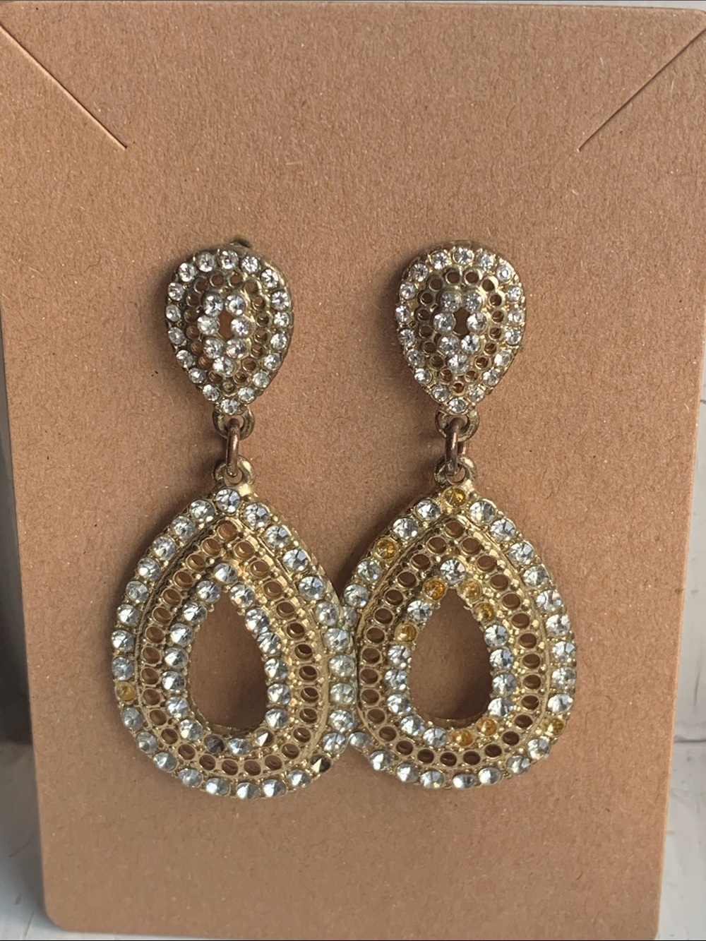 Two-Tone Teardrop Crystal Dangle Pierced Earrings